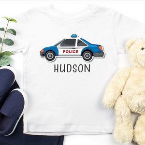 Personalized Police Car Toddler Shirt, Kids Police Tee, Toddler Boy Gifts, Custom Name Shirt, Boho Natural Kids Shirts