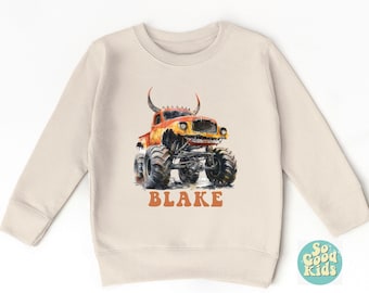 Personalized Monster Truck Sweatshirt, Custom Truck Toddler & Youth Sweatshirt, Offroad Monster Truck Sweatshirt, Custom Name Crew Neck
