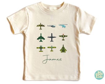 Personalized Fighter Jet Toddler Shirt, Airplane Collage Kids T-shirt, Plane Tshirt, Airplane Shirt, Fighter Jet Tshirt, Military Plane Tee