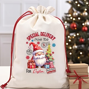 Saco de Papá Noel con nombre personalizado, saco personalizado, saco de regalo de Navidad, saco de regalo de Papá Noel, saco de entrega especial de Papá Noel, saco de Nochebuena