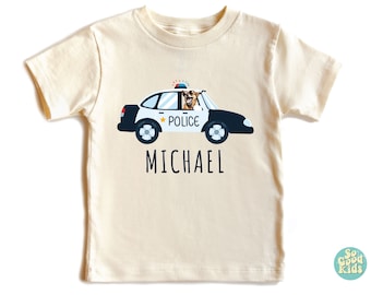 Personalized Police Car Toddler Shirt - Police Dog - Dog Lover Gift - Cute Custom Name Future Police Officer Tee - Boho Natural Kids Shirts