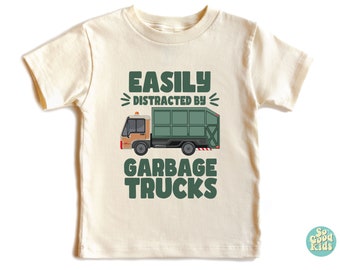 Garbage Truck T-Shirt, Kids Tee Apparel Gift, Cute Trash Day Truck Driver Outfit, Easily Distracted By Garbage Trucks, Birthday Boy Tee