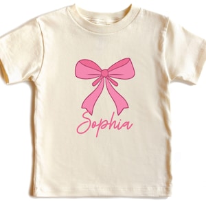 Preppy Custom Name Bow, Girly Pink Coquette Bow Shirt, Personalized Name Shirt, Pink Girl Name Shirt