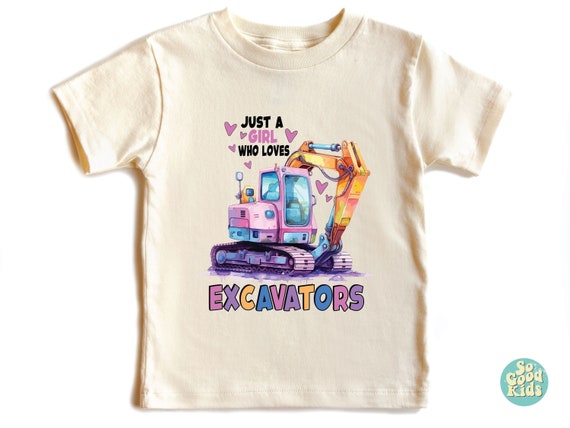 Excavator shirt, Just A Girl Who Loves, Construction Truck Shirt, Pink Excavator Construction Shirt, Truck Shirt For Girls