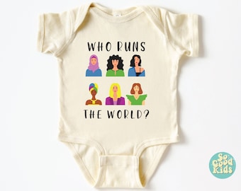 Camiseta para niños pequeños con Girl Power, camiseta feminista para niñas, camiseta retro para jóvenes con empoderamiento de la mujer, camiseta Girls Power, ¿Quién dirige el mundo?