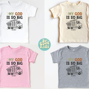 Boys Construction T-Shirt, Christian Kids T-Shirt, Biblical Toddler Outfits, Retro My God is So Big Truck Shirt, Bible Verse Shirt image 3