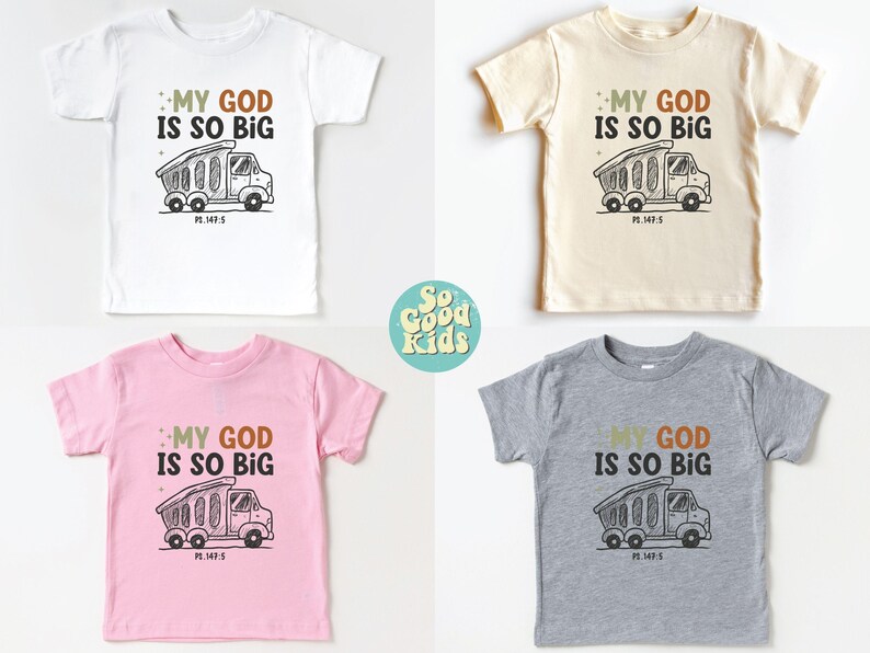 Boys Construction T-Shirt, Christian Kids T-Shirt, Biblical Toddler Outfits, Retro My God is So Big Truck Shirt, Bible Verse Shirt image 3