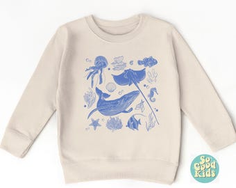 Ocean Creatures Toddler Sweatshirt - Cute Sea Life Watercolor Children's Clothing - Boho Natural Kids & Youth Sweatshirts,Toddler Sweatshirt