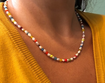 Rainbow necklace / beaded necklace / freshwater pearl necklace / summer necklace / Gift for women / Dainty Necklace / Friendship Gift