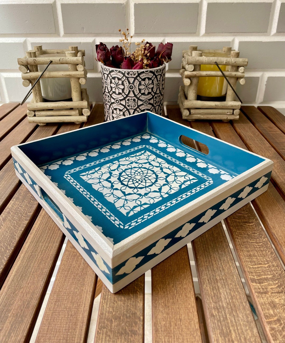 Hand Painted Wooden Tray , Serving Tray , Gift for Friends , Beautiful