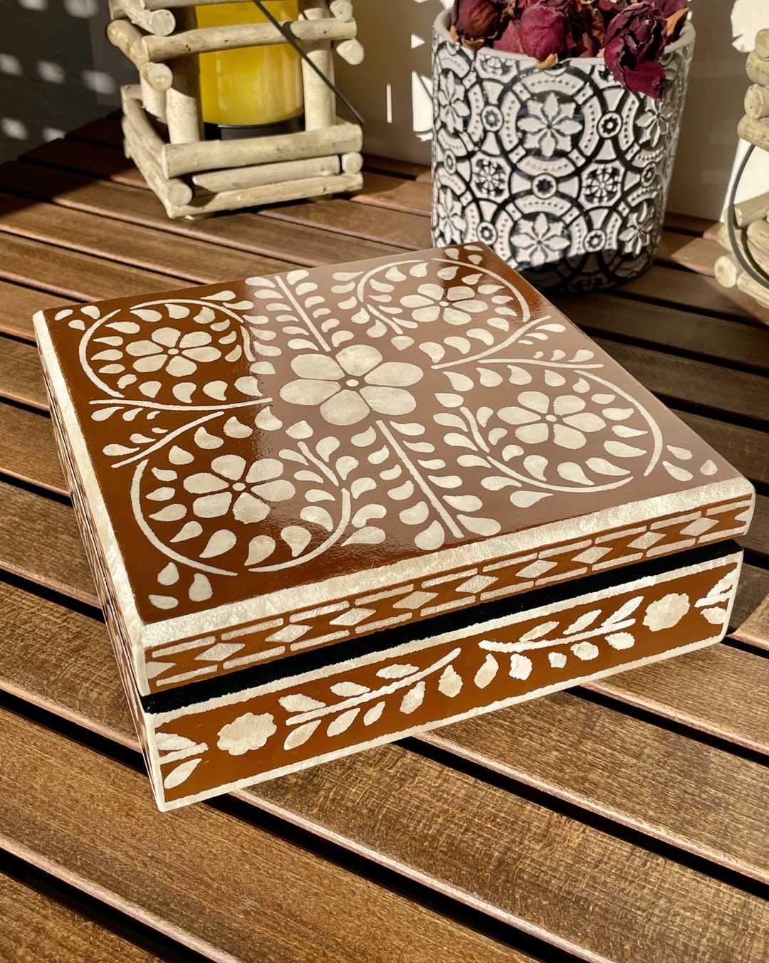 Decorative Box With Compartment, Floral Jewelry Box, Storage Box
