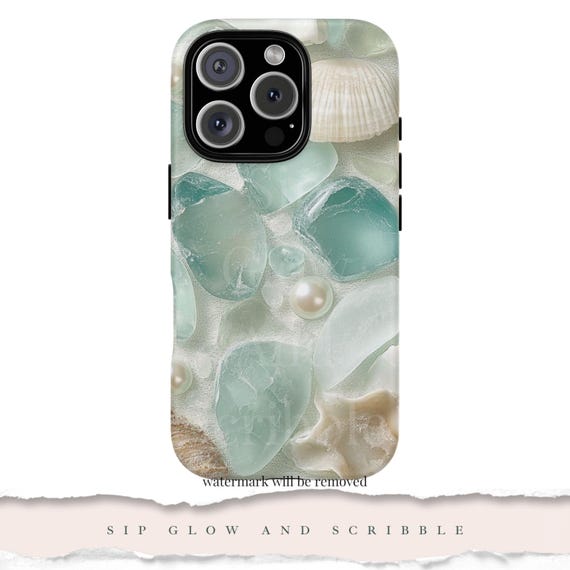Samsung s25 case beachy phone case s25 summer phonecase Seashell & pearls phone case beach Mosaic crystals phone case aquamarine gemstone
