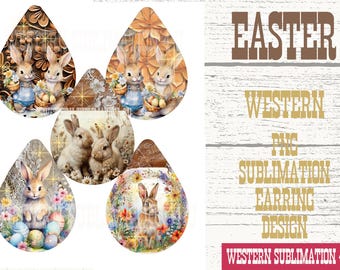Easter Bunny Teardrop Earring Sublimation Design Western Png  (Digital Download)  Ideal Gift for Easter Celebrations