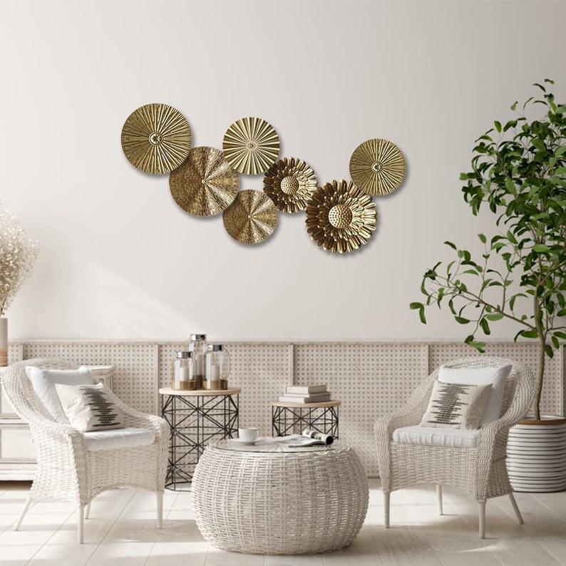 Round Gold Metal Wall Art Metal Wall Decor Living Room Wall Art Modern