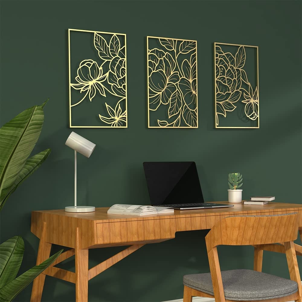 Set of 3 Gold Flower Metal Wall Decor Flower Wall Art Etsy