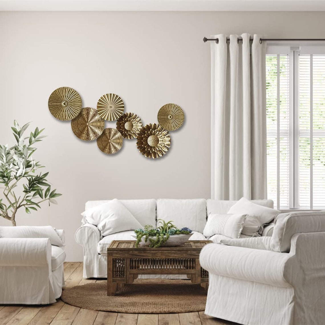 Round Gold Metal Wall Art Metal Wall Decor Living Room Wall Art Modern