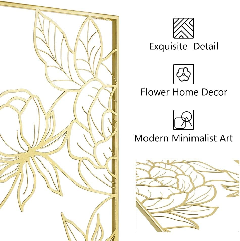 Set of 3 Gold Flower Metal Wall Decor Flower Wall Art Etsy