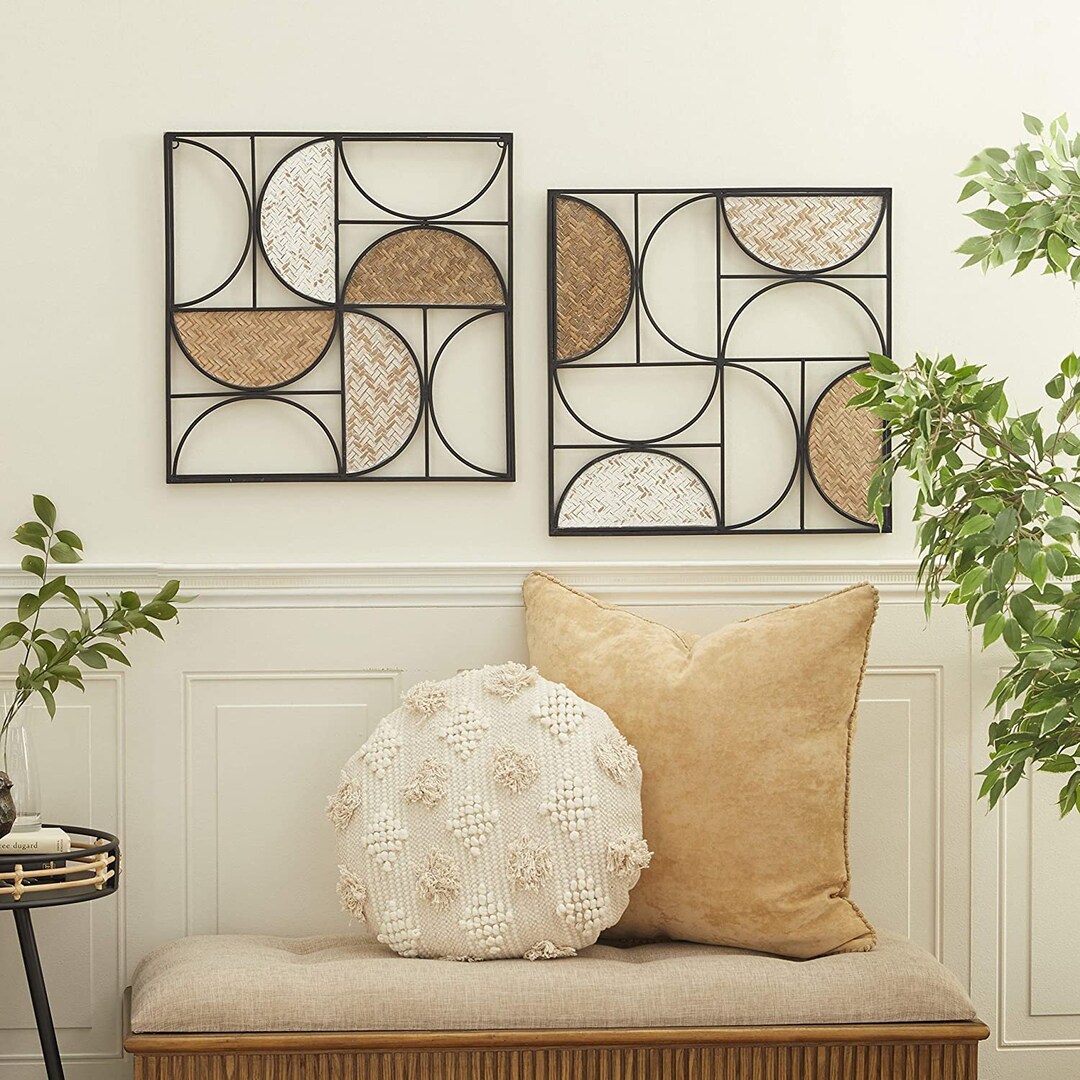 Set of 2 Metal Contemporary Wall Decor Metal Wall Art Living Room Wall