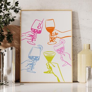Trendy Happy Hour Poster, Colorful Cocktails Wall Art, Retro Bar Cart Print, Cheers Printable Poster, Cheers Cocktails Print, Bar Cart Decor