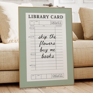 Überspringen Sie die Blumen kaufen mich Bücher Druck, Bibliothek Karte Poster, trendige Bücherwurm Wandkunst, Leseecke Dekor, Buchliebhaber Poster, Buchliebhaber Dekor