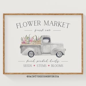 Flower Market print, Farmhouse Spring decor, Spring truck print, Spring flowers print, Farmhouse flower market sign printable, Spring decor