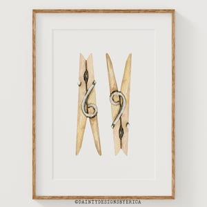 Laundry Room Prints, Laundry Room Wall Art, Clothespins Painting, Watercolor Clothespins, Laundry Room Printable Decor, Laundry Room Sign