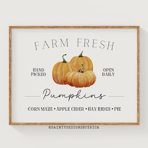 Farm Fresh Pumpkins print, Printable fall sign, Farmhouse fall printable art, Fall artwork, Pumpkins wall art, Rustic Country Fall print
