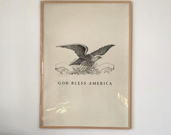 Vintage American Eagle Print, God Bless America Patriotic Wall Art, Digital Download