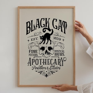 Halloween printables vintage, Farmhouse Halloween sign, Apothecary print, Black cat wall art, Vintage Halloween sign, Halloween prints
