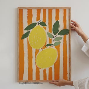 Lemons Print, Striped Lemons Print, Summer Printable Art, Fruit Poster, Kitchen Wall Decor, Modern Wall Art, Lemon Print, Digital Download
