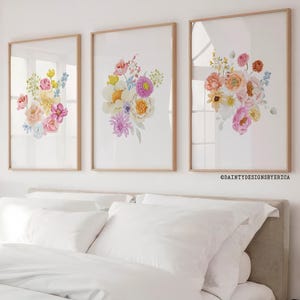Floral Spring Printable Wall Art, Spring Prints Set of 3, Floral Summer Printable Art, Colorful Floral Prints, Floral Printable Wall Art