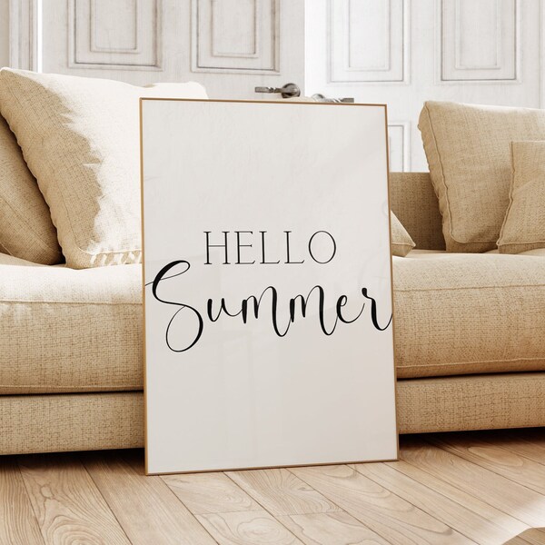 Hello Summer print, Hello Summer sign, Summer printable wall art, Minimalist summer decor, Typography Hello Summer print, Farmhouse Summer