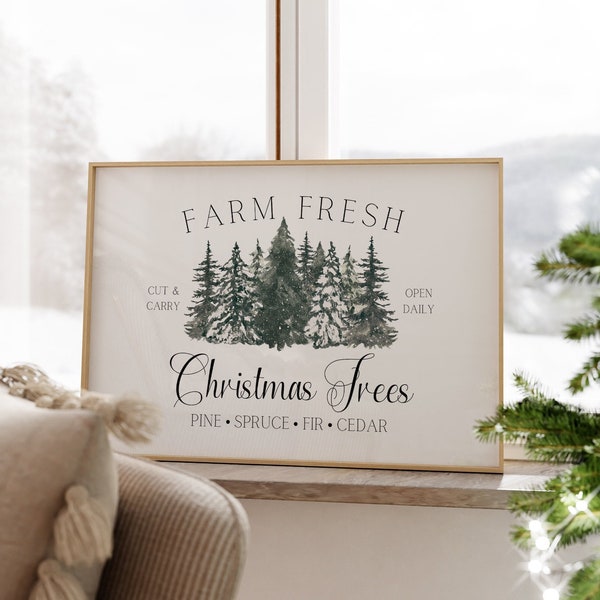 Farm Fresh Christmas Tree Sign, ChristmasPrintable Wall Art, Christmas Tree sign, Christmas print, Vintage Farmhouse Christmas decor