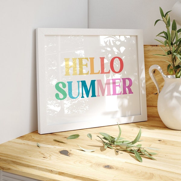 Hello Summer print, Summer prints, Summer printable wall art, Hello Summer sign, Summer decor prints, Bright summer wall art