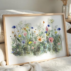 Wildflowers Meadow Painting, Watercolor Wildflowers Wall Art, Spring Landscape, Floral Meadow Print, Flowers Printable Wall Art, Wildflowers