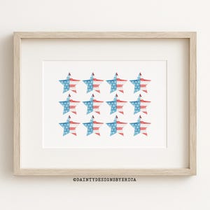 Fourth of July wall decor, Stars print, Red White Blue print, 4th of July wall decor, July 4th printable wall art, American stars print