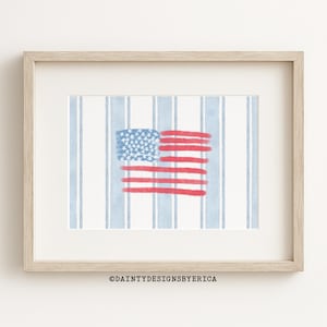 Fourth Of July Print, Coastal American Flag, Coastal Summer Wall Art, Stars and Stripes, American Flag Print, Land of the Free, Coastal Art