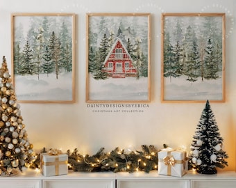 Winter Landscape Prints Set of 3, Snowy Winter Forest Print, Christmas Trees Print, Christmas Printable Art, Holiday Wall Art, Winter Prints