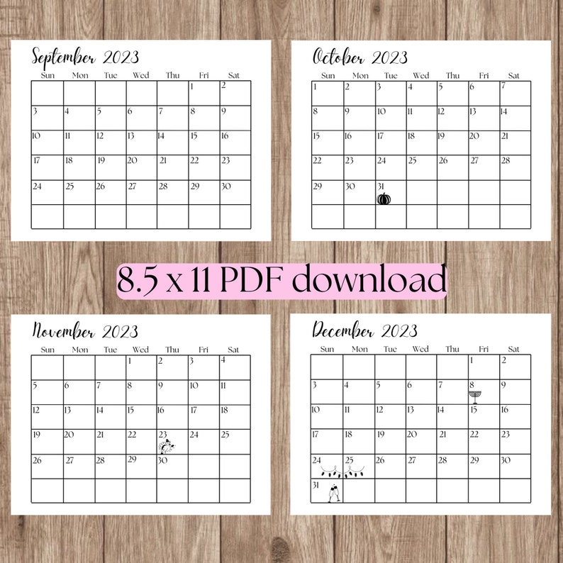 2023 Monthly Calendar Printable Calendar 2023 Horizontal - Etsy