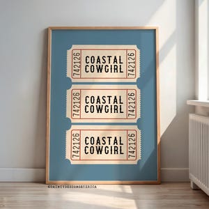 Impresión de vaquera costera, impresión de boleto costero de moda, impresión de arte playero, póster oceánico, impresión costera retro, arte imprimible de verano, póster costero