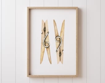 Laundry room prints, Laundry room wall art, Clothespins painting, Watercolor clothespins, Laundry room printable decor, Laundry room sign