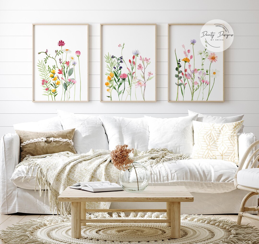 Watercolor wildflowers set of 3, Printable wall art flowers, Spring ...