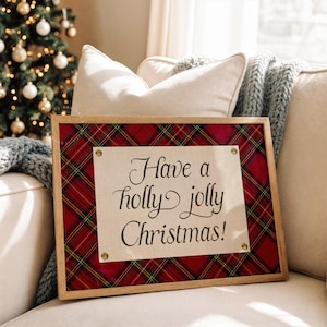 Vintage rote Weihnachtswandkunst, gemütliche karierte Feiertagskunst, haben einen Holly Jolly Weihnachtsdruck, Weihnachtswanddekor, klassische Weihnachtswandkunst