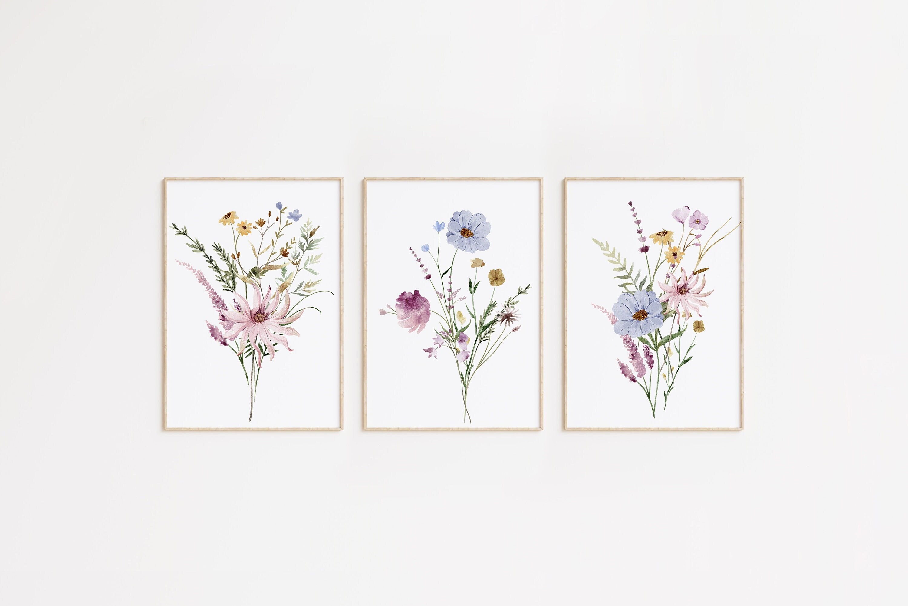 Wildflowers Prints Set of 3 Watercolor Wildflowers Prints - Etsy
