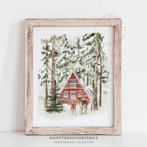 Winter Scene print, Winter Deer Print, Winter Forest Print, Winter Cabin Print, Farmhouse Winter Decor, Deer print, Snowy Winter Print