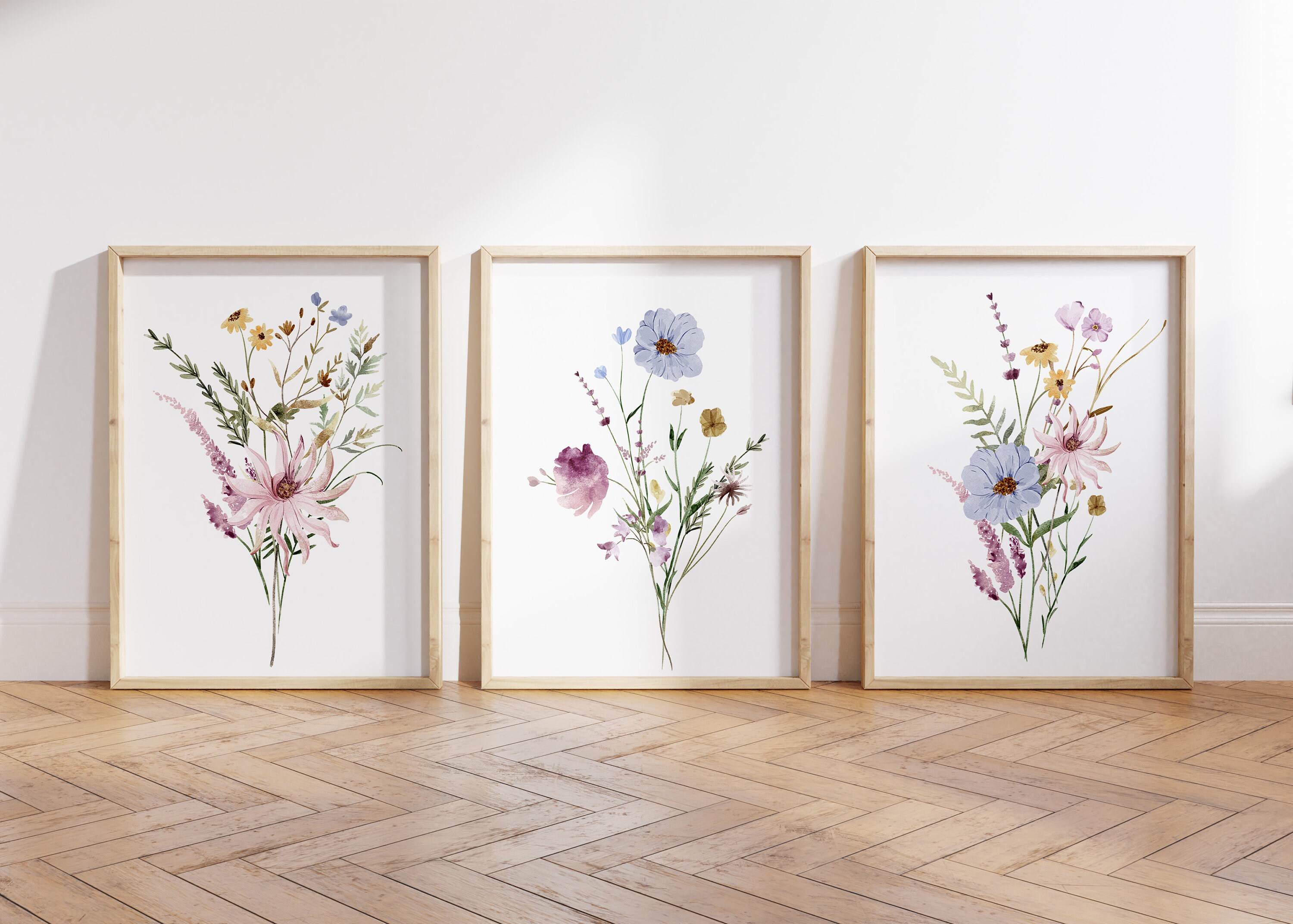 Wildflowers Prints Set of 3 Watercolor Wildflowers Prints - Etsy