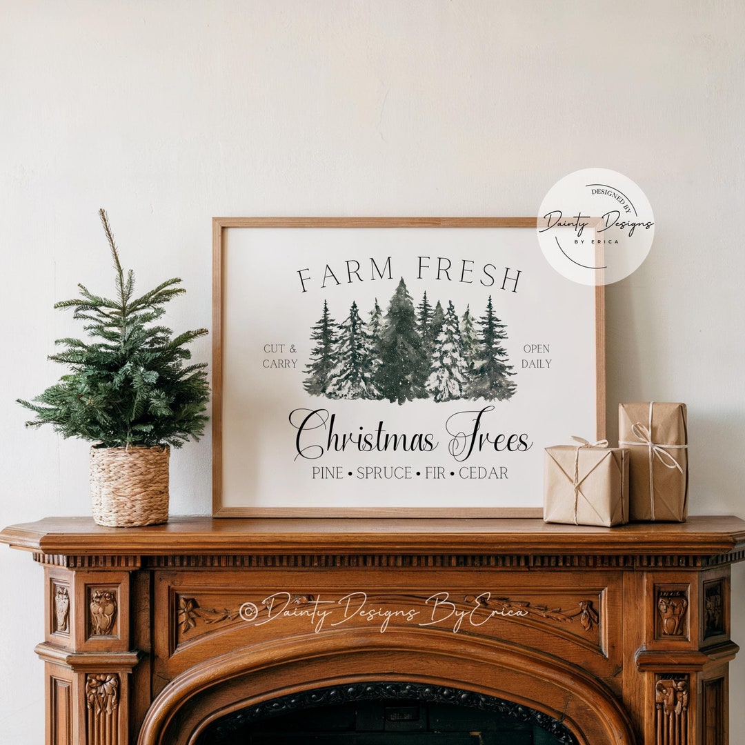 Farm Fresh Christmas Tree Sign, Christmasprintable Wall Art, Christmas ...