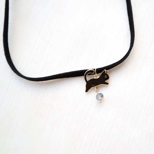 Black Cat Cute Choker Necklace Etsy