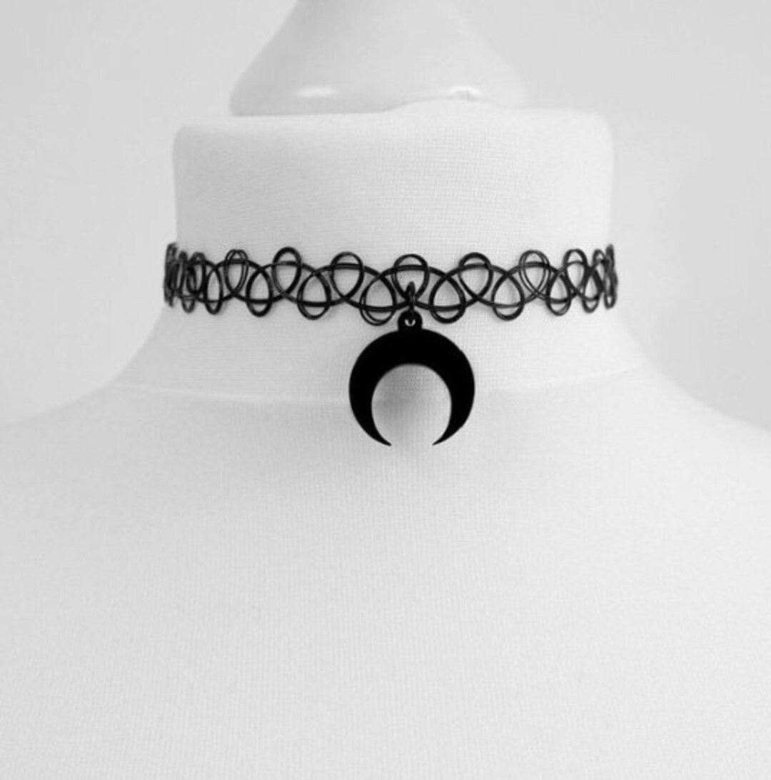 Tattoo Chokers With Black Moon Pendant Choker Necklace Etsy