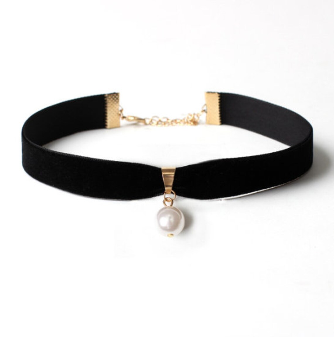 Black Velvet Pearl Choker Necklace Etsy